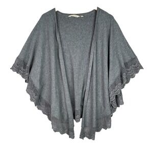 Soft Surroundings Open Front Draped Knit Cardigan Poncho Gray Lace Trim OS Relax